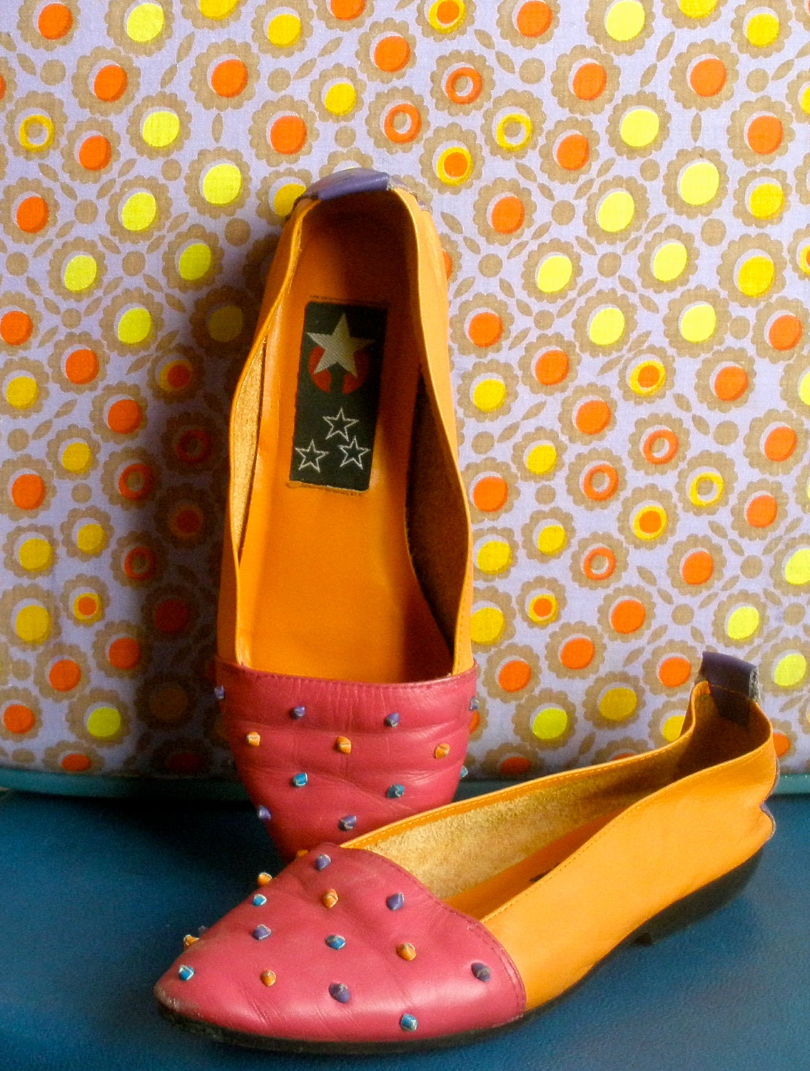 80s Colorblock Flats in Fuschia, Tangerine and Purple - 8M