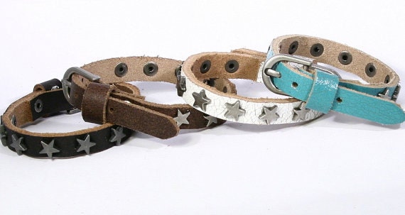 Star Studded Leather Bracelet, Buckle Bracelet with Star Studs, B018