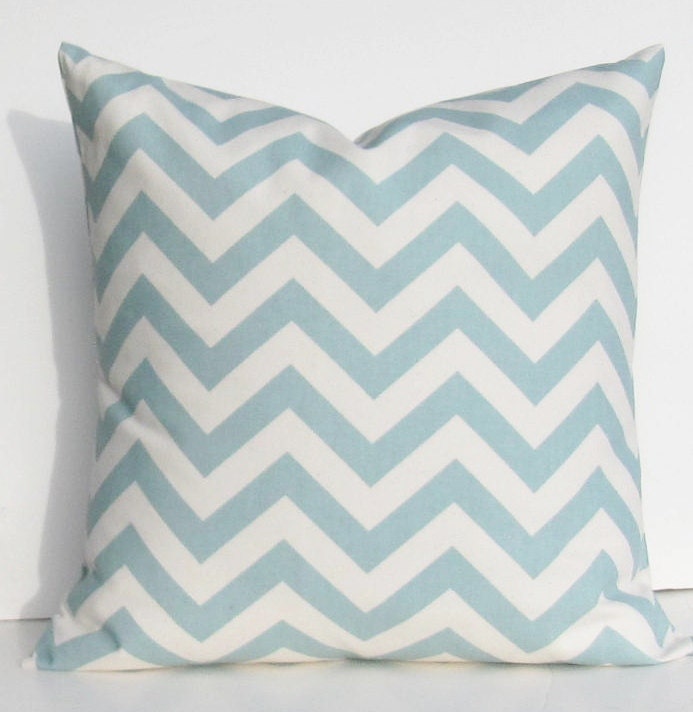 Blue Natural Decorative Throw Pillow Cover 16x16 zigzag chevron village same fabric front / back FREE SHIP