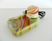 Vintage Custard Slag Electric Lighter and Ashtray Orange Swirl Houze Glass WORKS