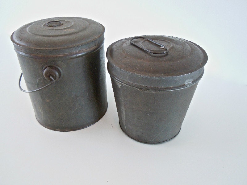 metal antique cake mold and bucket