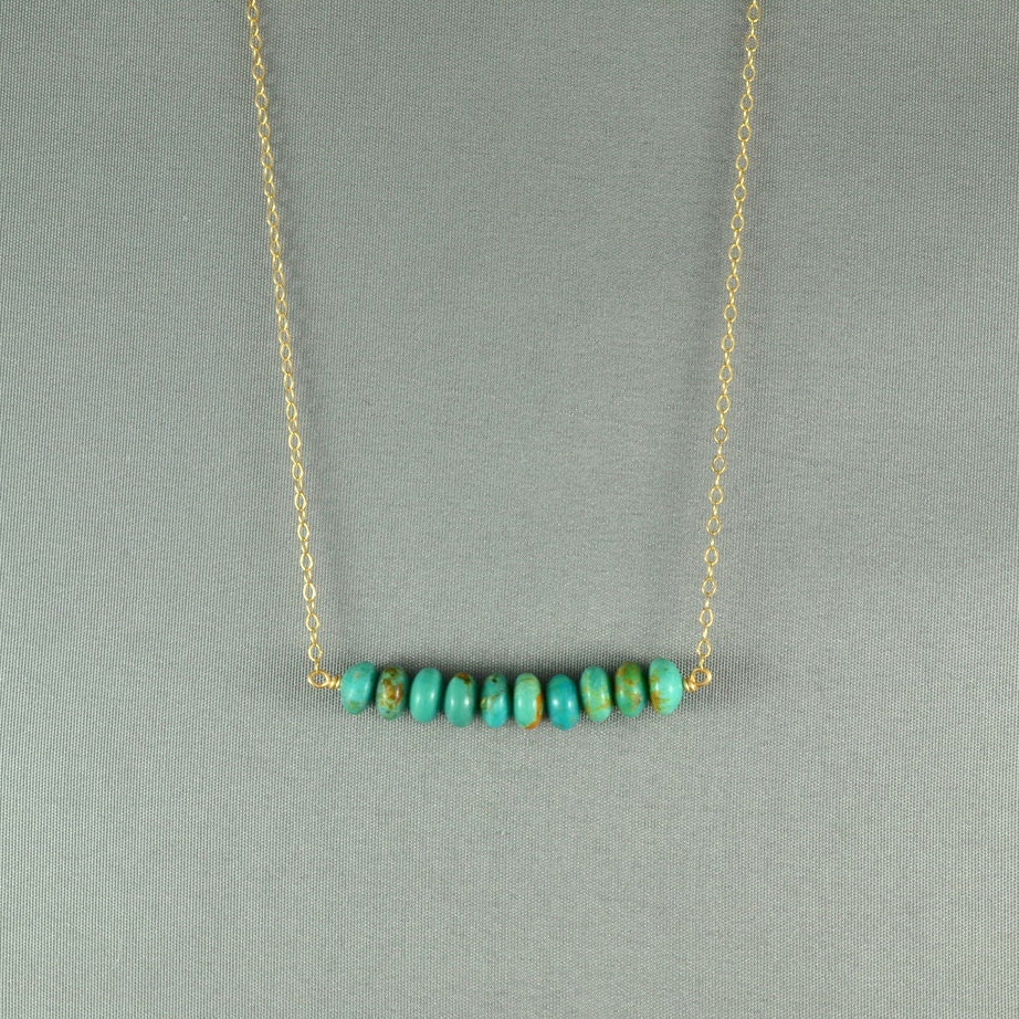Genuine Turquoise Beads Necklace, 14K Gold Filled Chain, Beautiful Stone Necklace,also in Sterling Silver