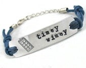 Timey Wimey Hand Stamped ID Style Bracelet on Suede Cord -
