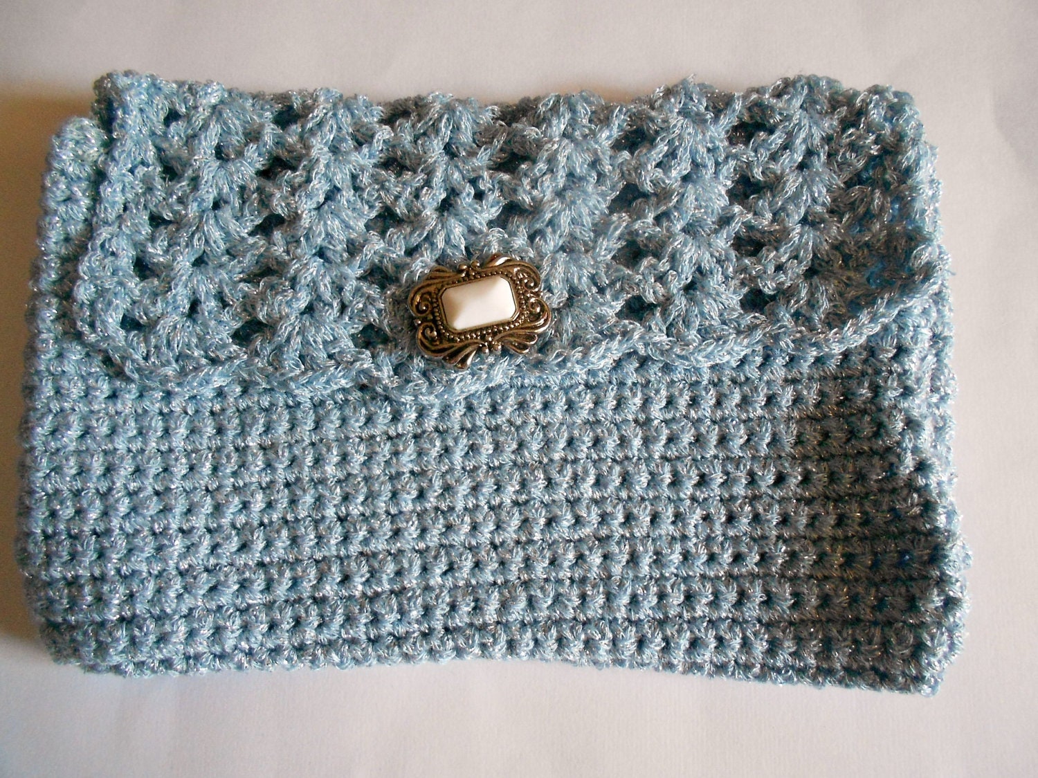 light blue  hand crocheted clucth