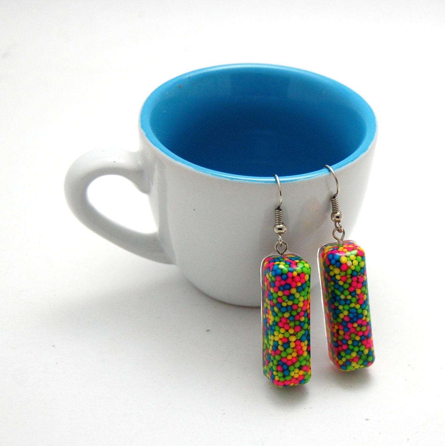 Neon Rainbow Sprinkle Resin Rectangle Earrings