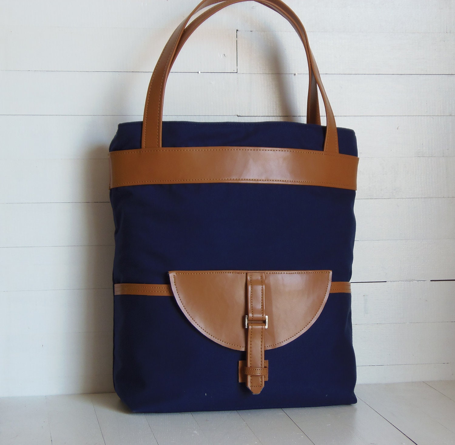 Tote cotton canvas shoulder bag in navy blue /laptop canvas bag/shoulder tote bag/laptop tote bag/ Made to order