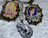 Disney Steampunk Handmade Princess Rapunzel Flynn Rider Pascal Tangled Necklace Pendant