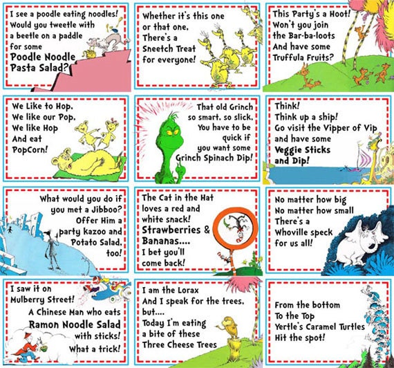 Dr Seuss Party Food Labels- 4 Labels