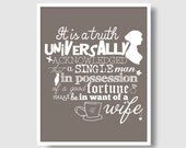 Pride and Prejudice Quote Print - 8x10 - Gray - Jane Austen - Typography Print - Mr Darcy - Elizabeth Bennett