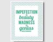 Imperfection is Beauty Marilyn Monroe Quote Print - 8x10 - Mint Green - Polka Dots