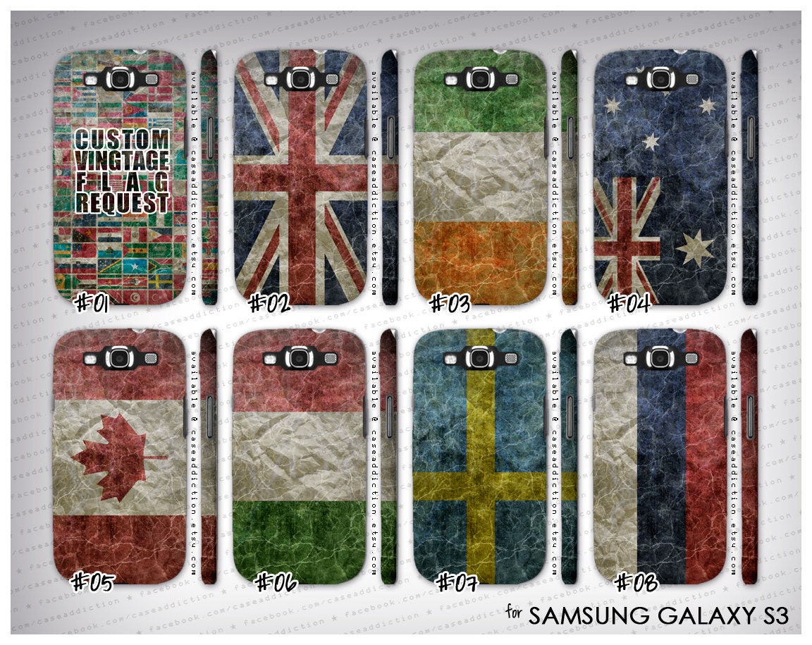 Samsung Galaxy S3 i9300 - VINTAGE FLAG British Ireland Australia Canada Italy Sweden Russia Germany French India Palestine Brazil case cover