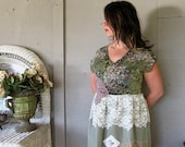 M L upcycled clothing Funky dress Tunic blouse top Romantic lace Avant Garde eco French rustic  prairie ranch cowgirl Shabby boho