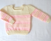 Vintage baby sweater, 18 months. Handmade. Pink and cream wool. - LazerBabyVintage