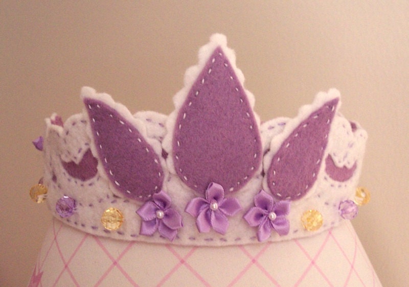 Rapunzel Tiara, Princess Crown in White and Purple Felt