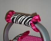 Infant Car seat Padded handle cover as shown hot pink ruffle and zebra minky print