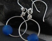 Handmade Blue African Recycled Glass and Sterling Silver Earrings