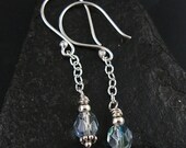 Blue Swarovski Crystal and Sterling Silver Dangle Earrings - Handmade