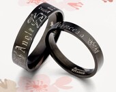 Men Women Matching Anywords Black Flat Court  Wedding Engagement Titanium Rings Set