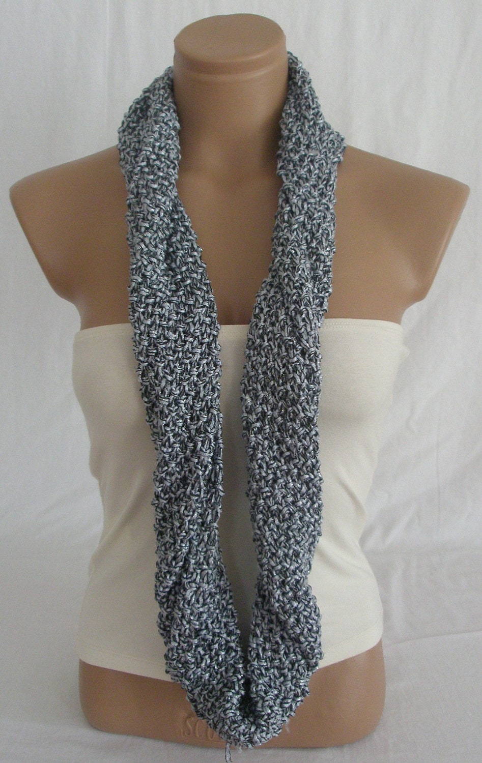 Knitted Silver Gray and Black Elegant Strechy Scarf by Arzu's Style