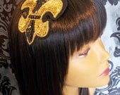Black & Gold Sequins and Beads Fleur De Lis Headband