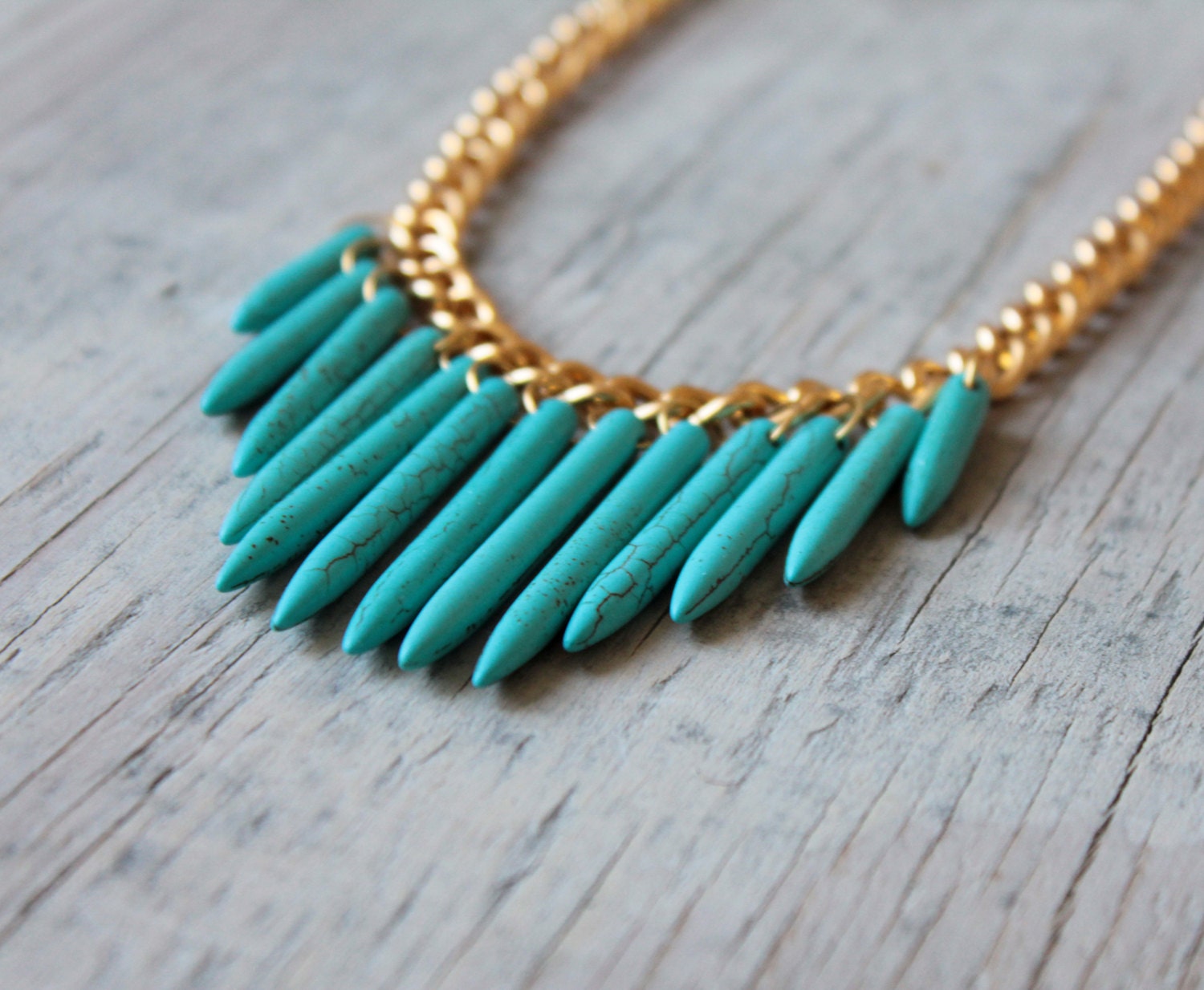 Turquoise spikes fringe necklace " Nora "