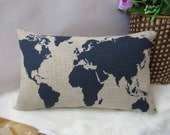 1 cotton linen world map simple  printed decorative pillow cover / home decor cushion case