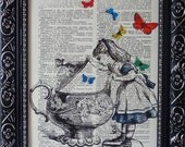 Children art print ALICE IN WONDERLAND print nursery print on an vintage french dictionary book print for your wall (361)