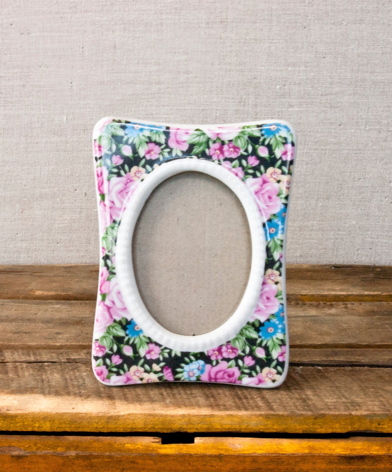 Vintage Picture Frame Floral Porcelain Shabby Chic Flowers