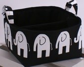LG 10"x10"x6" Diaper Caddy - Storage Bin Basket Container Organizer - White Ele on Black Fabric