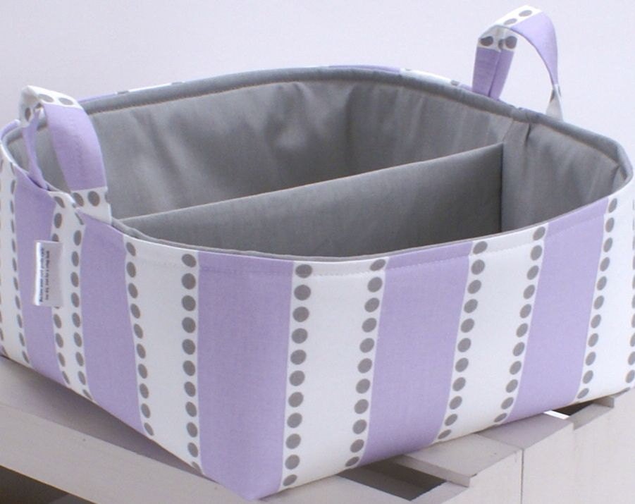 LG 10"x10"x6" Diaper Caddy - Storage Bin Basket Container Organizer - Lavender Lulu Stripe Fabric