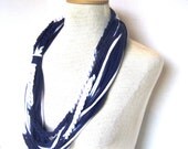 T-Shirt Scarf Necklace in Navy Blue White Nautical Colors Women Teen Scarves