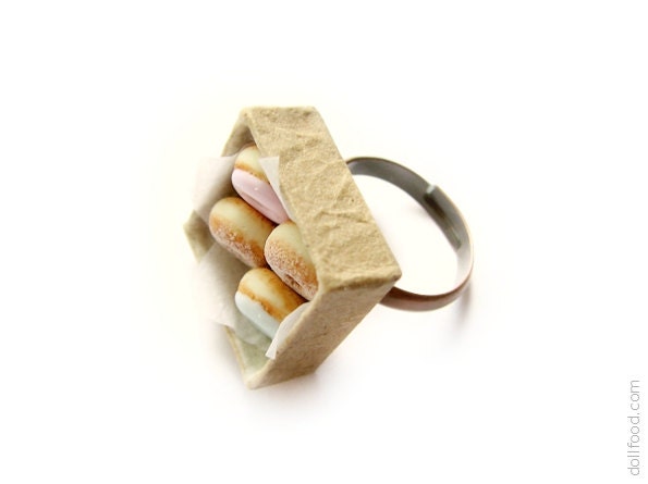 Donuts Ring - Mint Pink Powdered Sugar Donuts - Food Jewelry