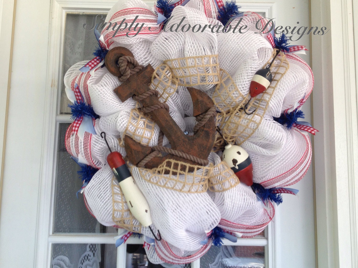 Stunning nautical theme deco mesh wreath design