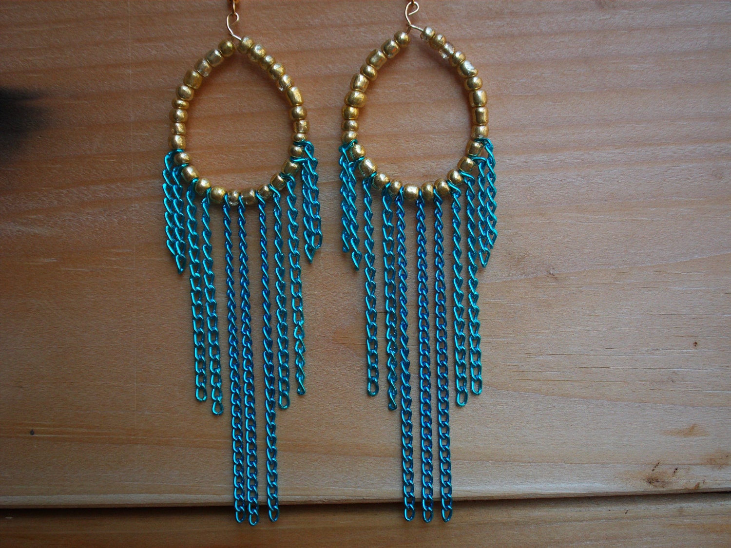 Luxe Blue and Gold Beaded Chain Earrings