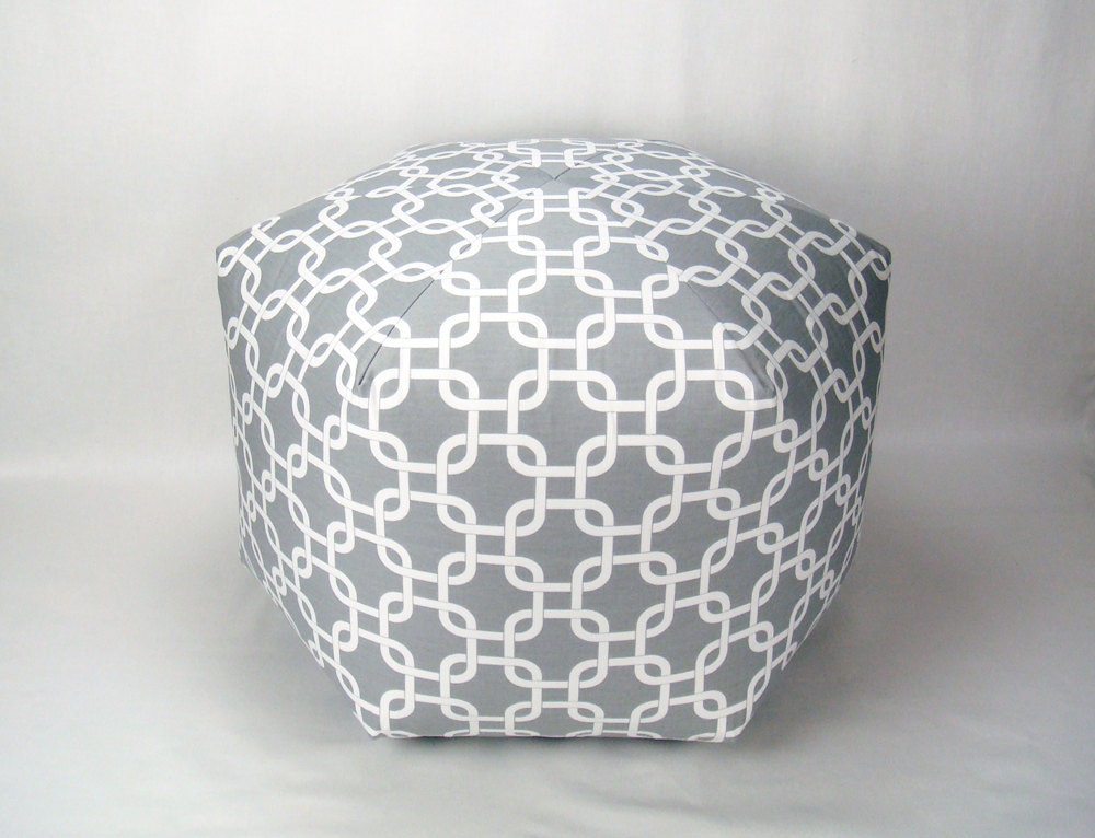 24" Floor Ottoman Pouf Pillow Storm Gray & White - Gotcha Chainlink Contemporary Modern Print