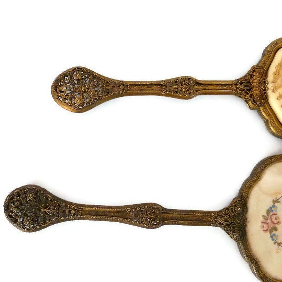 Vanity Mirror & Brush Set Victorian Antique Ornate Vanity Set