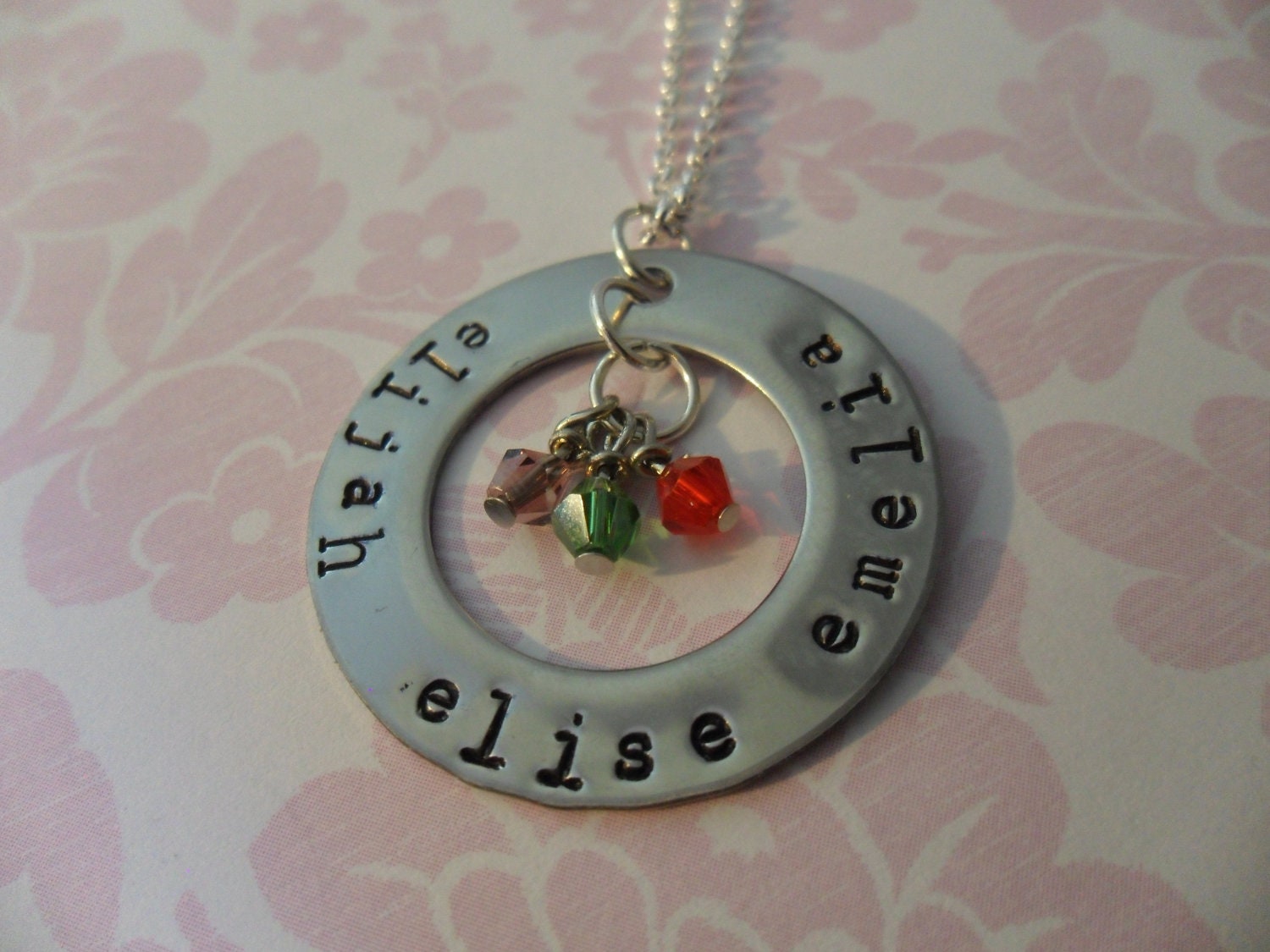 Hand Stamped Circle w/Birthstone Crystals Necklace