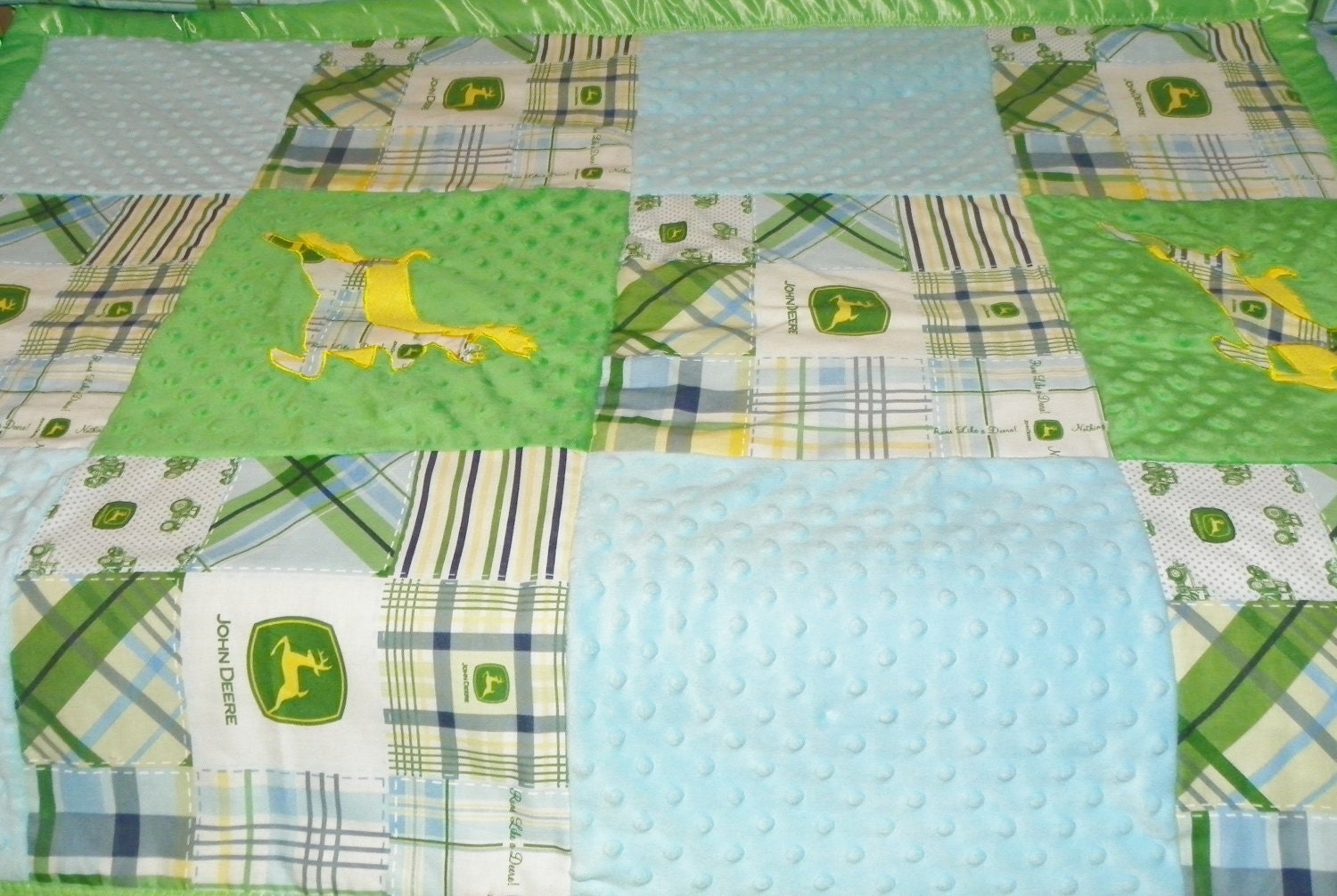 JOHN DEERE blue green baby crib bedding blanket comforter
