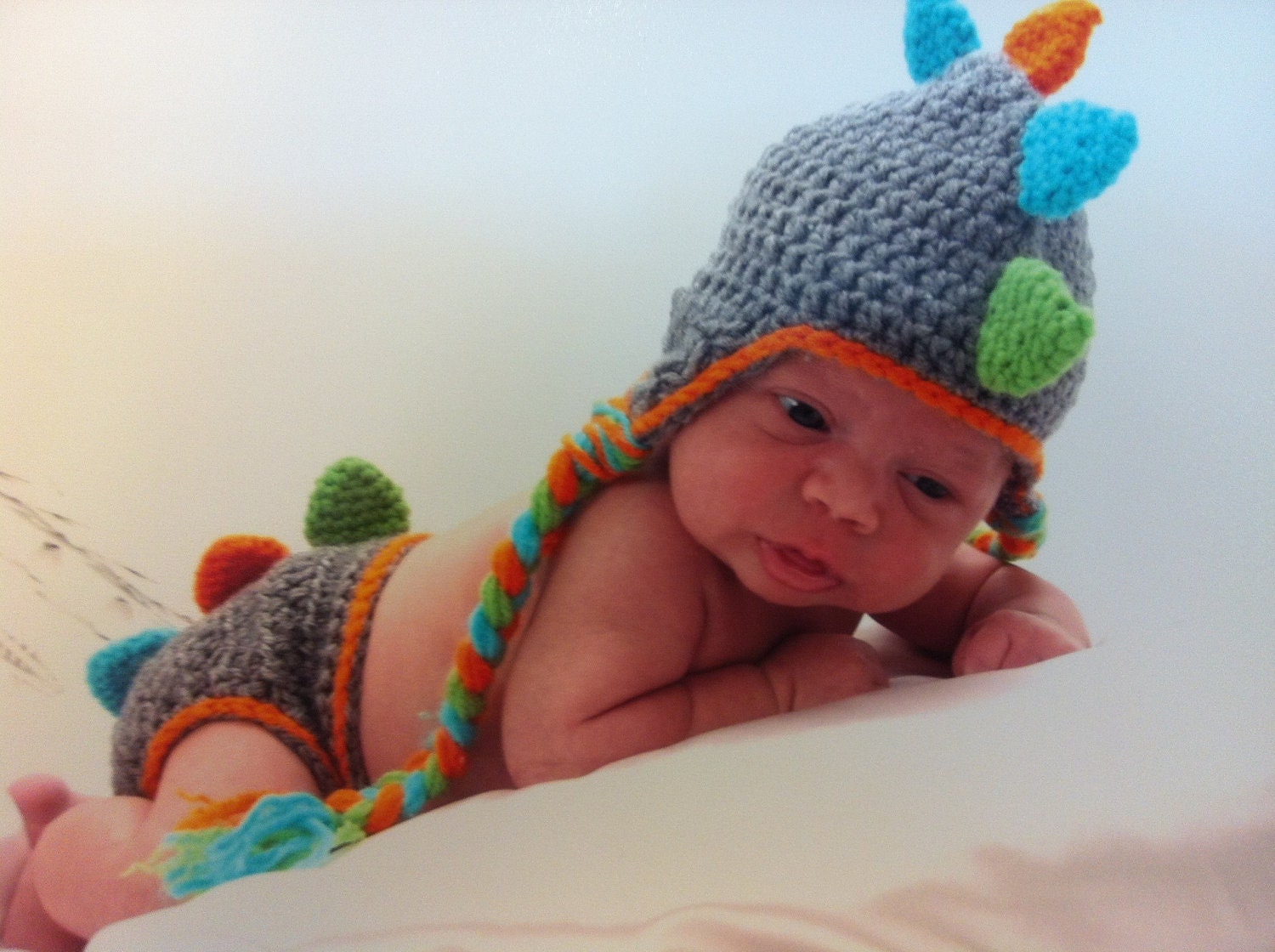 Dinosaur Hat and Diaper Cover Set - Great Newborn Photo Prop/Shower Gift -Halloween Costume Baby
