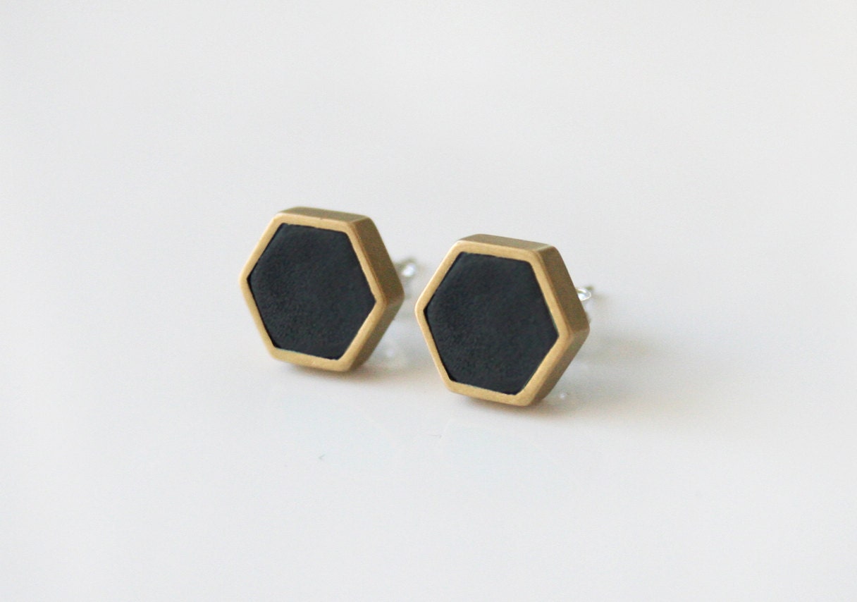 Black hexagon stud earring