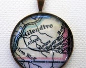 Glendive Montana Antique Map Necklace Pendant