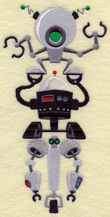 Robot Stack - Embroidered Decorative Linen Kitchen Towel or Absorbent White Cotton Flour Sack Towel