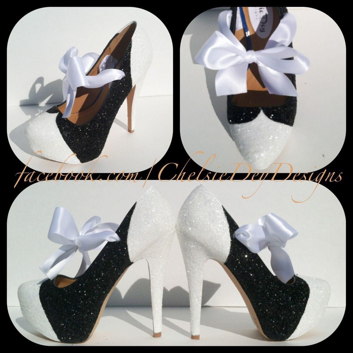 Black & White Glitter High Heels