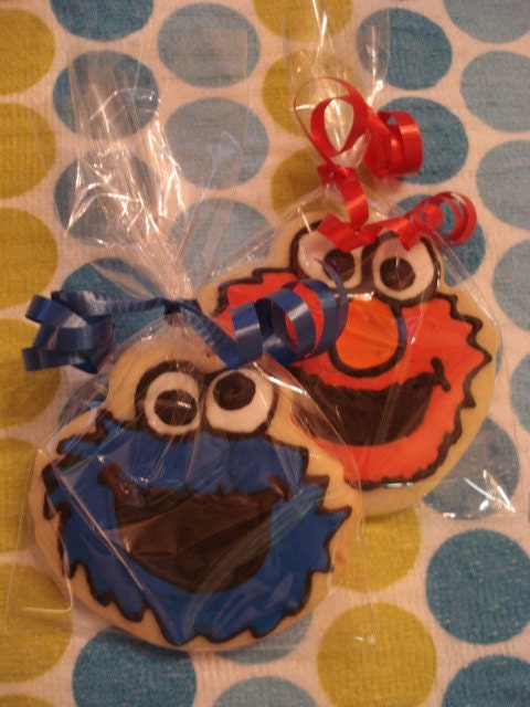 Elmo and Cookie Monster Decorated Sugar Cookies - 1 Dozen