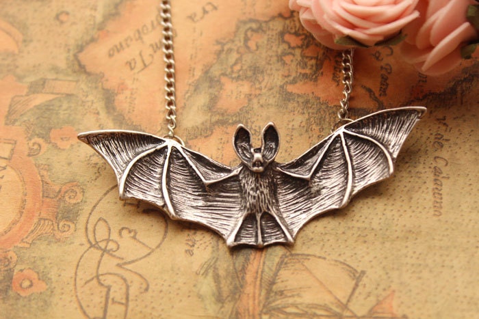 3D bat necklace,retro silver bat pendant,bat necklace---N036