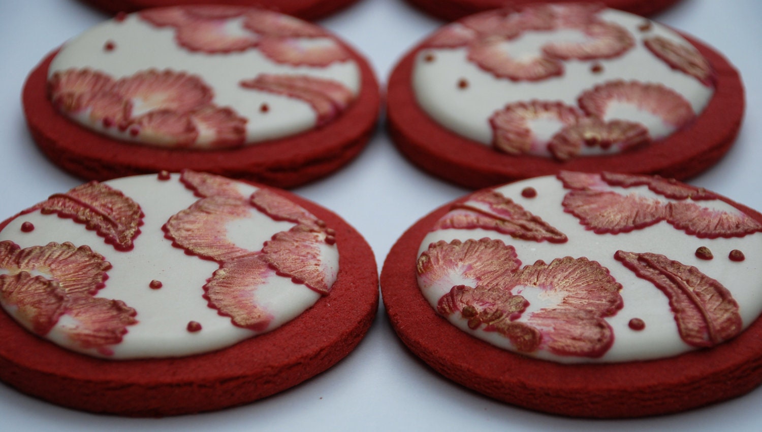 Red & Gold Embroidery Cookies - One Dozen Red Velvet Sugar Cookies