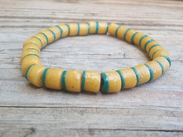 Yellow and green Ghana bead bracelet