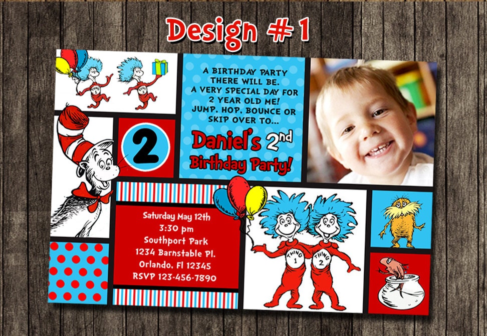 Cat in the Hat Doctor Dr Seuss Birthday Party Photo Invitations - Printable