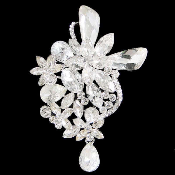 Bridal Flower Pin, Vintage Inspired Wedding Brooch, Swarovski Crystal Accessories, Bridesmaid Gift, Bouquet, Clear Rhinestone-115710081