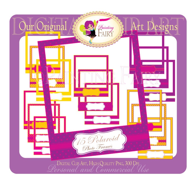 Digital Clipart Fun pink purple yellow colors clip art Chic Girl Photo Frames Scrapbooking DIY images Personal & Commercial Use pf00007-6